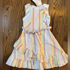 NWT Little Angels girls dress size 5 pastel strips with bow